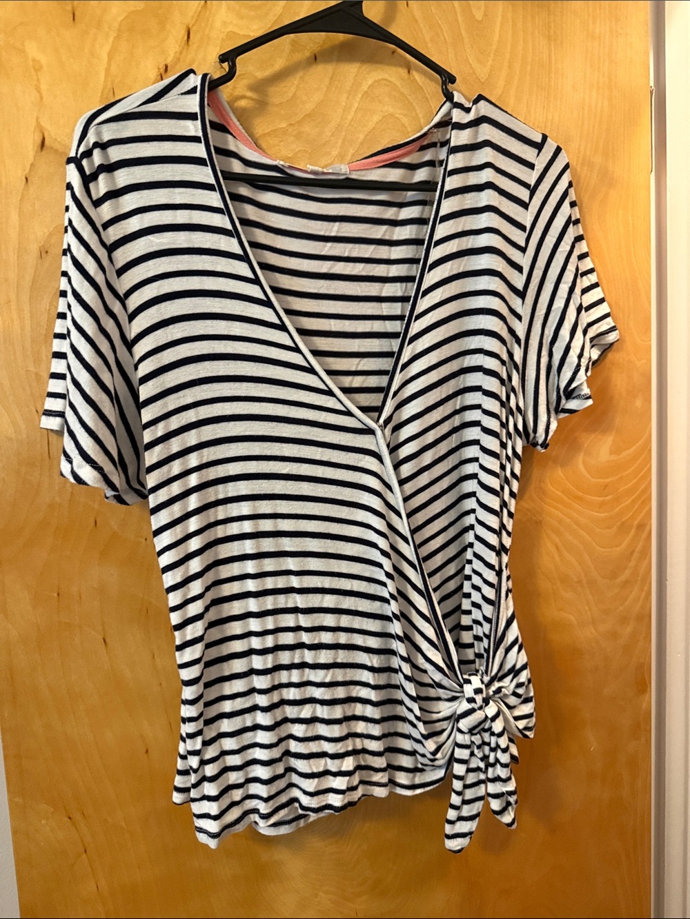 Jolt Black and White Striped Side-Tie Short Sleeve Top